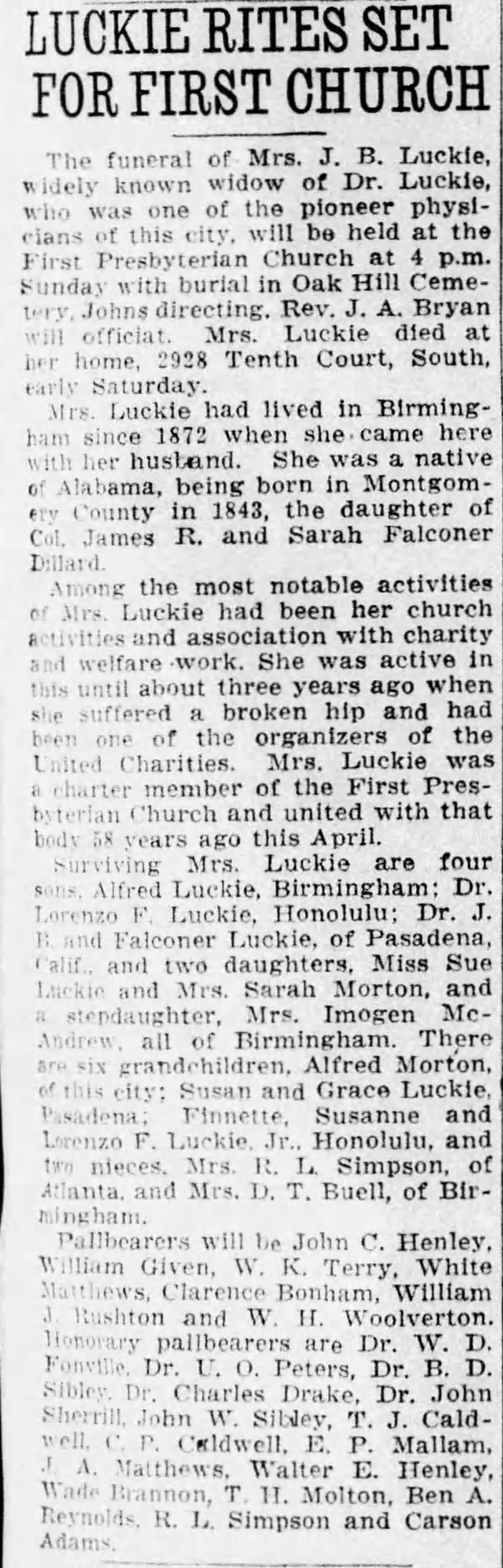 Mrs. J.B. Luckie obituary